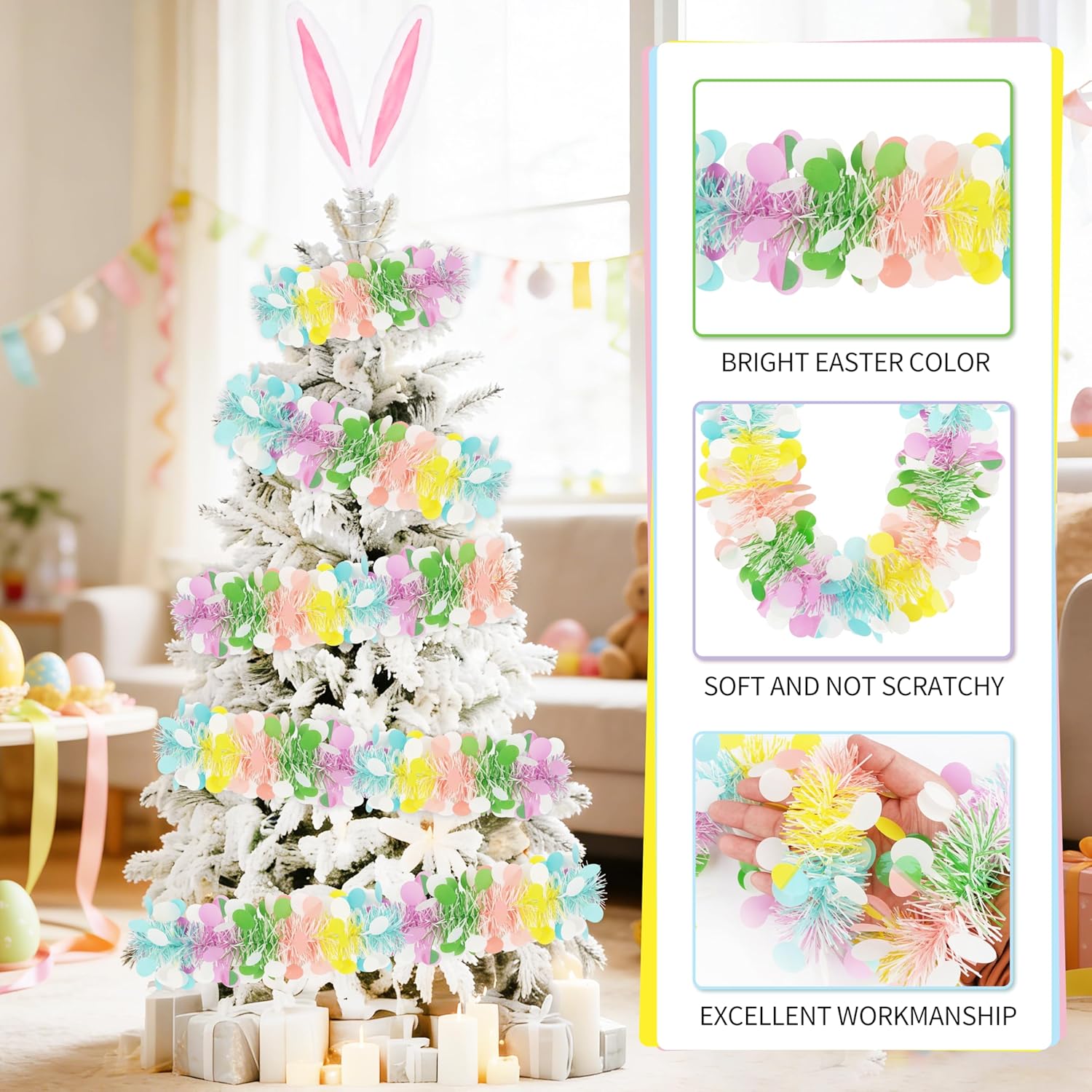 Easter Tree Decorations Ornaments for Tree - Easter Egg Tree Ornaments Bunny Ears Tree Topper Garland Carrots Hanging Decorations for Spring Holiday Home Party Supplies