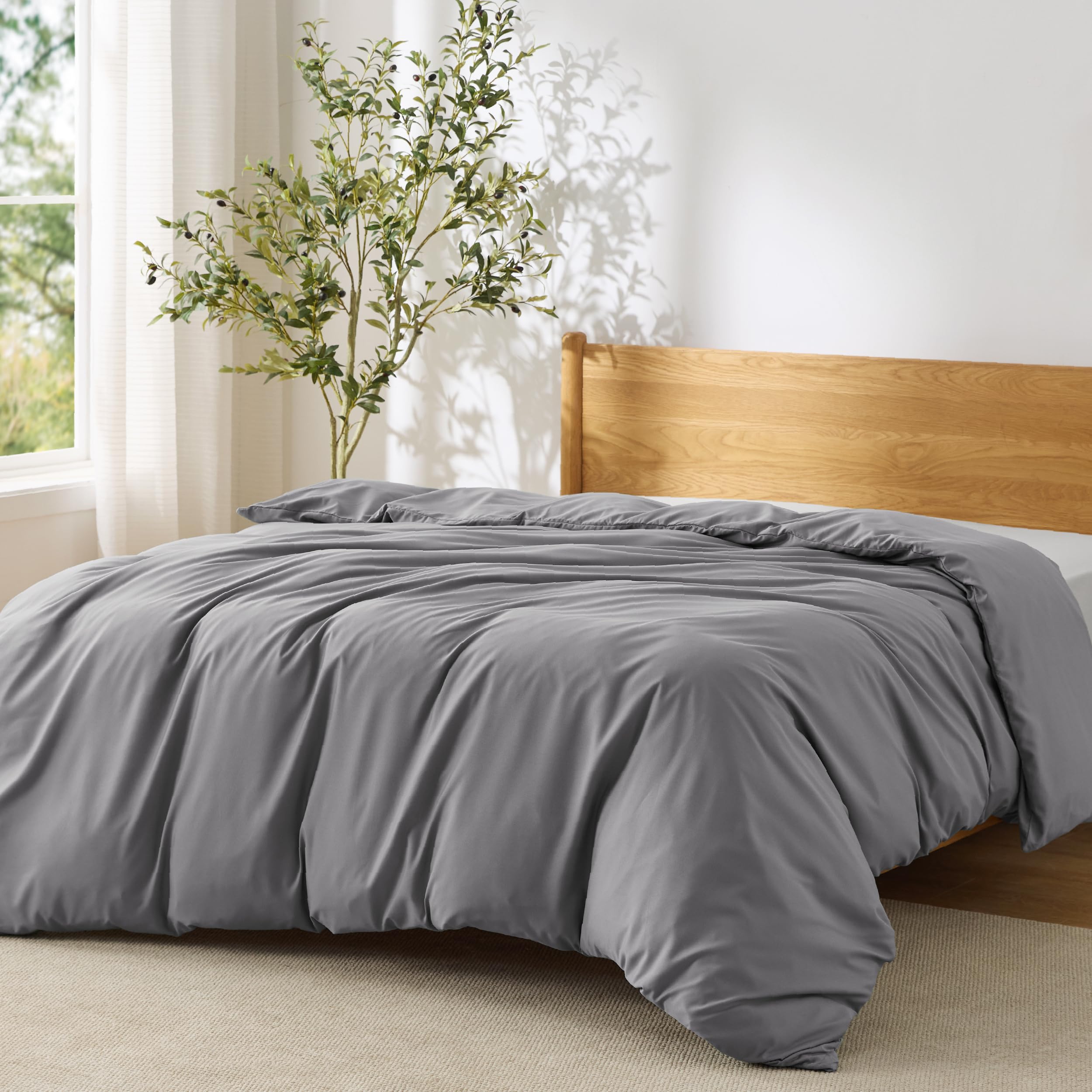 Bedsure Duvet Cover Queen Size, 1Pc Soft Double Brushed Bedding, Grey