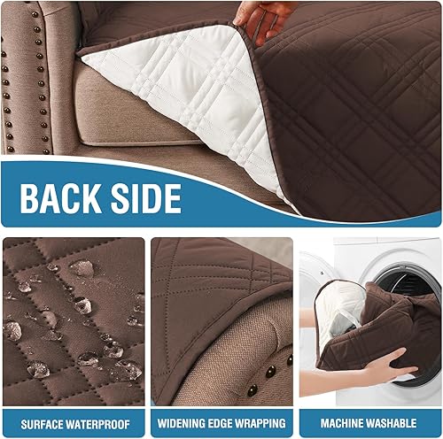Miniatura 6 de H.VERSAILTEX Funda 100% impermeable para sofá de 3 cojines, moderna funda de sofá con correas elásticas, protector de muebles grueso y suave (sofá,