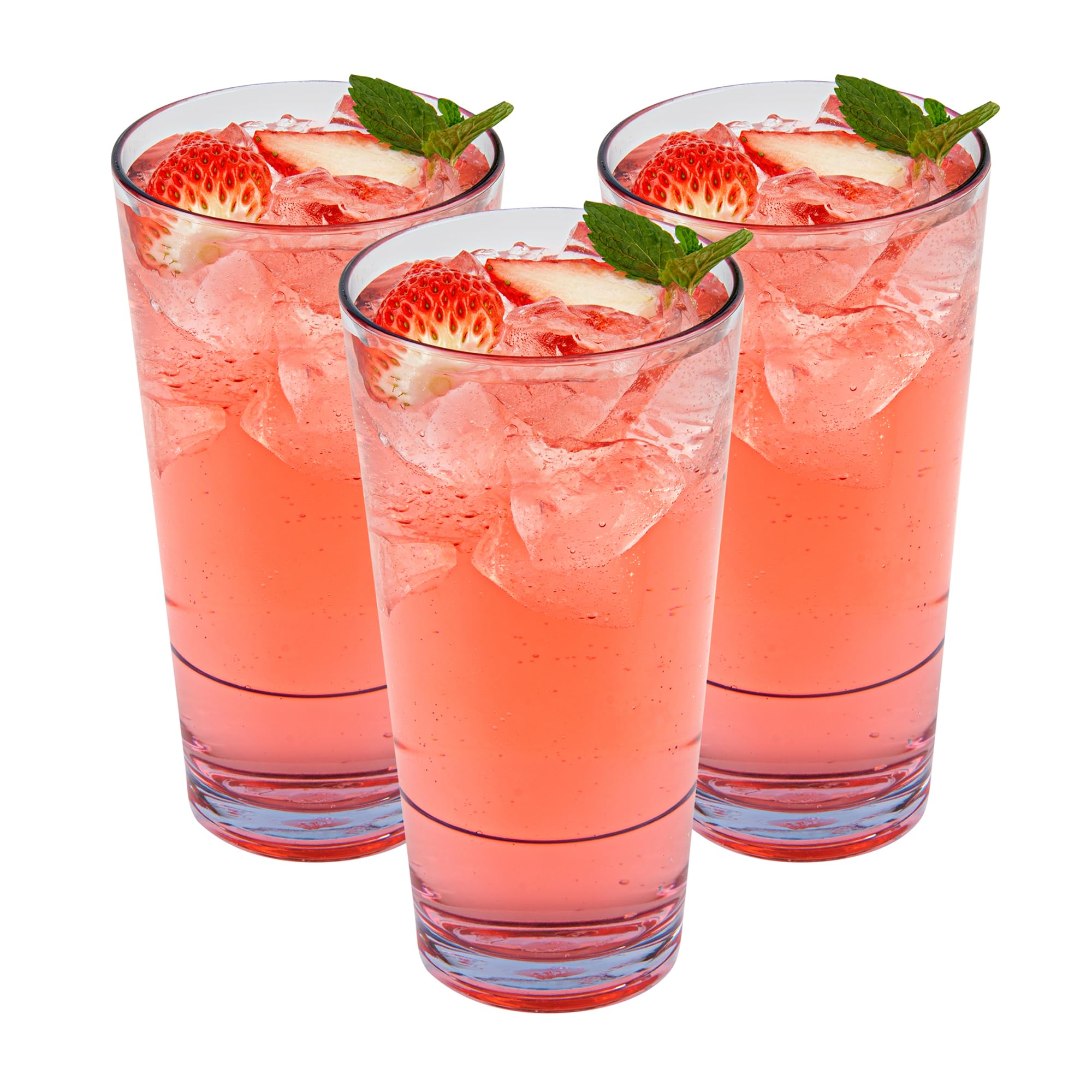 Restaurantware-Bev Tek 20 Ounce Clear Drinking Glasses 50 Heavy-Duty Plastic Highball Glasses - Dishwashable Stackable Clear Plastic Cooler