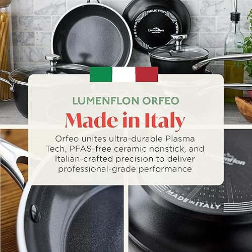 Miniatura 9 de Orfeo - Juego de utensilios de cocina antiadherentes de 10 piezas, fabricado en Italia, ollas y sartenes de cerámica de diamante sin PFAS, listas