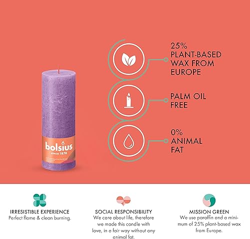 Miniatura 4 de BOLSIUS Paquete de 4 velas rústicas de pilar violeta vibrante (morado) - 2.75 x 7.5 pulgadas - Calidad europea premium - Incluye cera natural a base