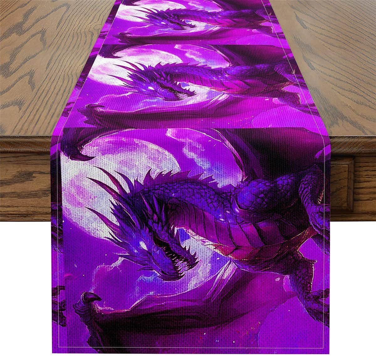 Erosebridal Purple Dragon Rectangular Runner 13x48,Violet Dragon Scales Table Runner for Kids Teens Adults,Lavender Purple Moon Table Runners,Funny Magical Ancient Animal