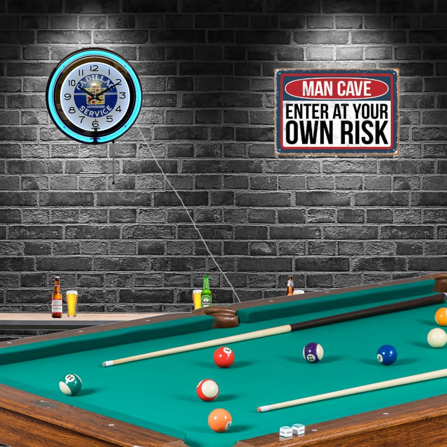 Cadillac Authorized Service Blue Double Neon Advertising Clock Man Cave Garage Decor