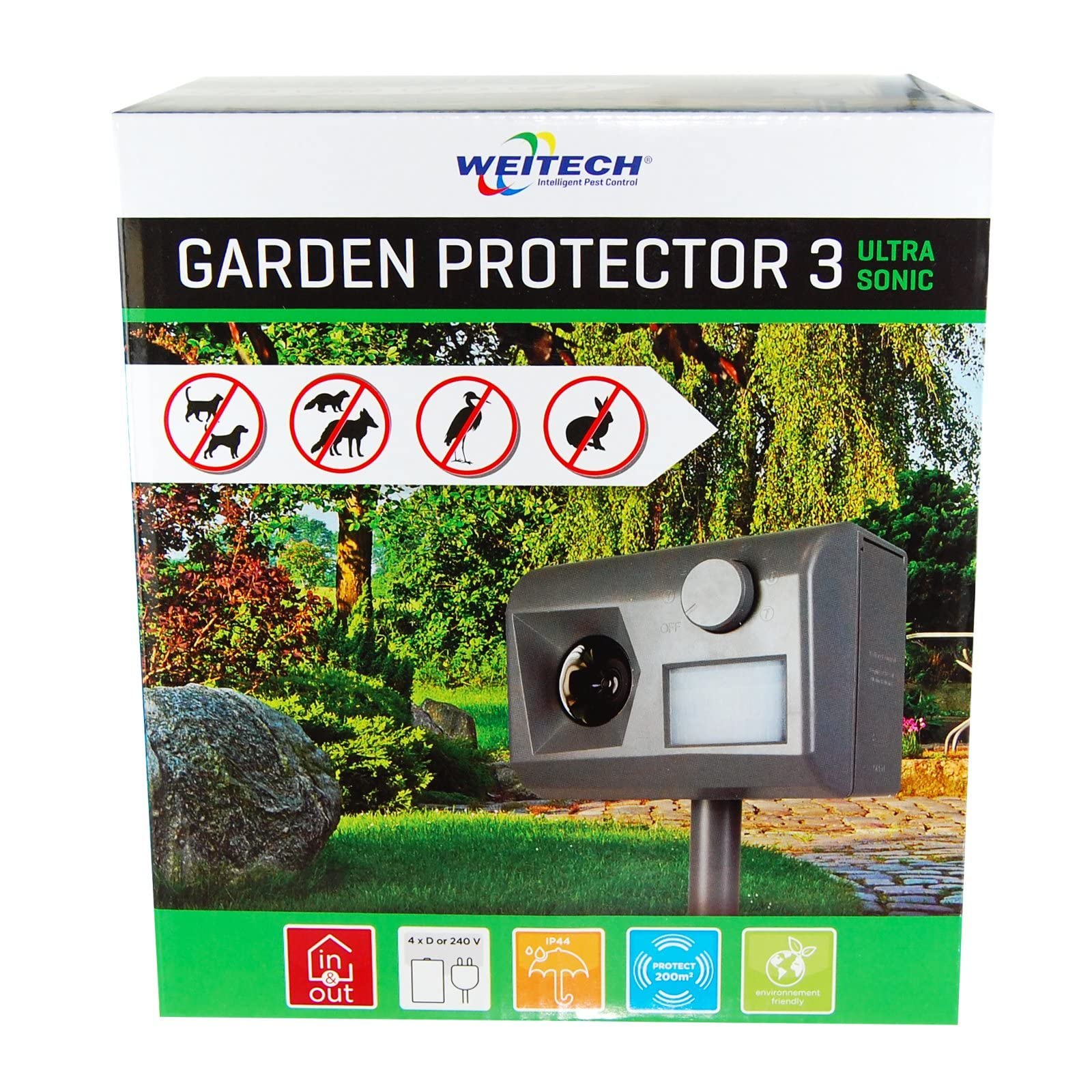 Weitech Garden Protector 3 - inklusive Netzadapter - Hundeschreck, Katzenschreck, Marderschreck