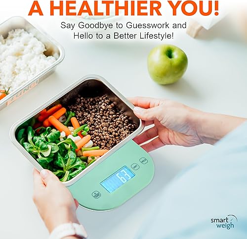 Miniatura 7 de Smart Weigh Báscula digital de cocina verde menta para cocinar, pérdida de peso, seguimiento de calorías, hornear, control de porciones de alimentos