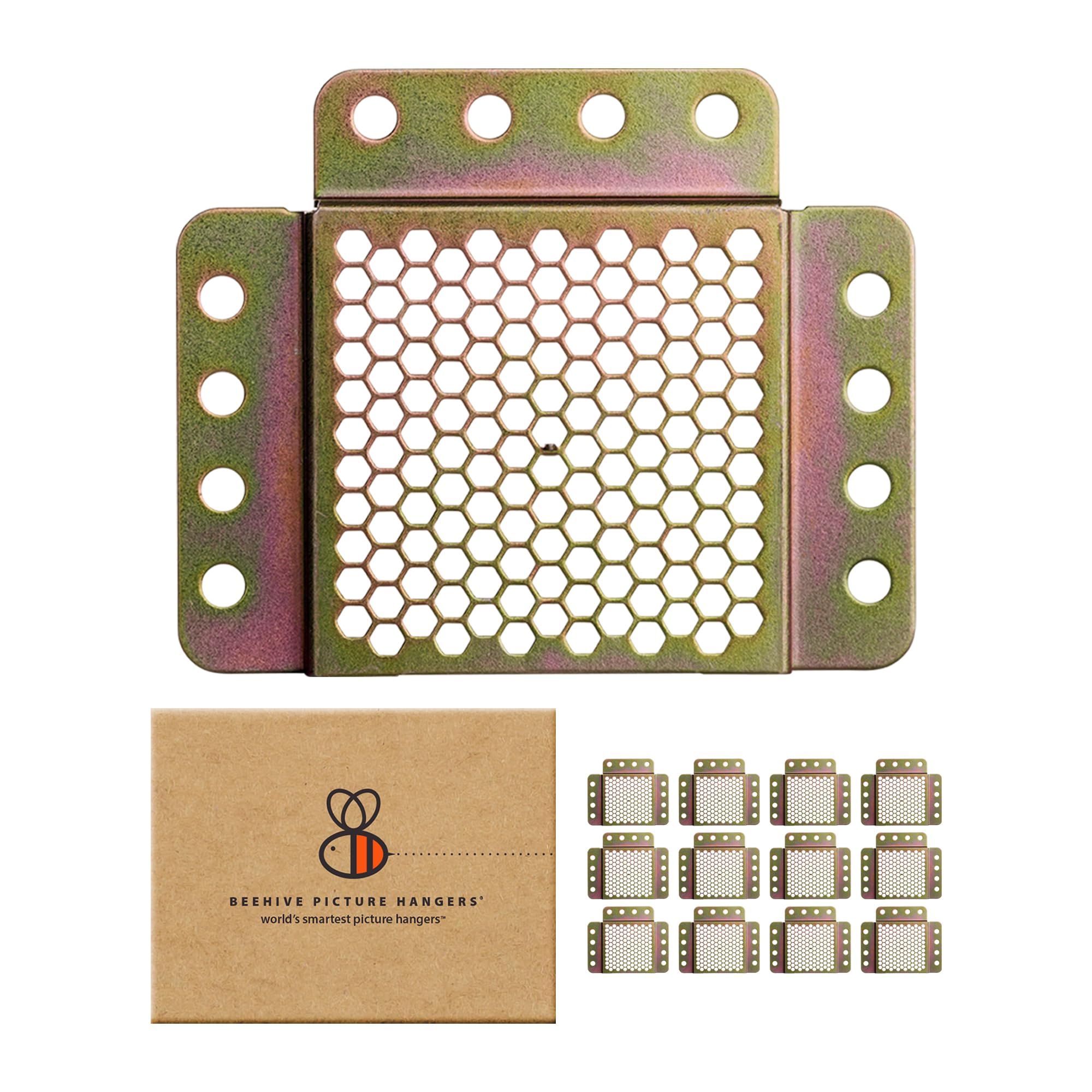Beehive Picture Hangers | 74 Pcs Picture Hanging Hardware Kit | Fully Adjustable | for Wood Frames and Canvases on Drywall | 35 lb Capacity | Hangs 6 Frames