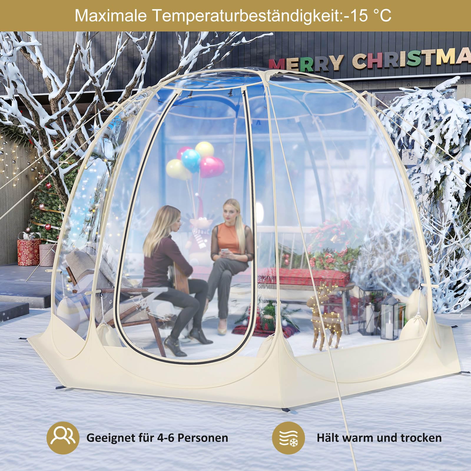 COSTWAY Pop Up Bubble namiot - przezroczysty namiot z PCW, 265 x 265 cm, odporny na warunki atmosferyczne, dla 5-6 osób, przenośny namiot kempingowy, do użytku na zewnątrz, do ogrodu, na taras