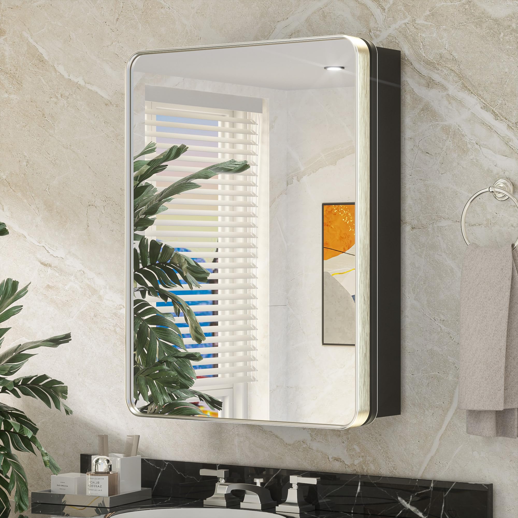 Keonjinn 24"x32" Brushed Nickel Medicine Cabinet with Mirror, Soft Closing