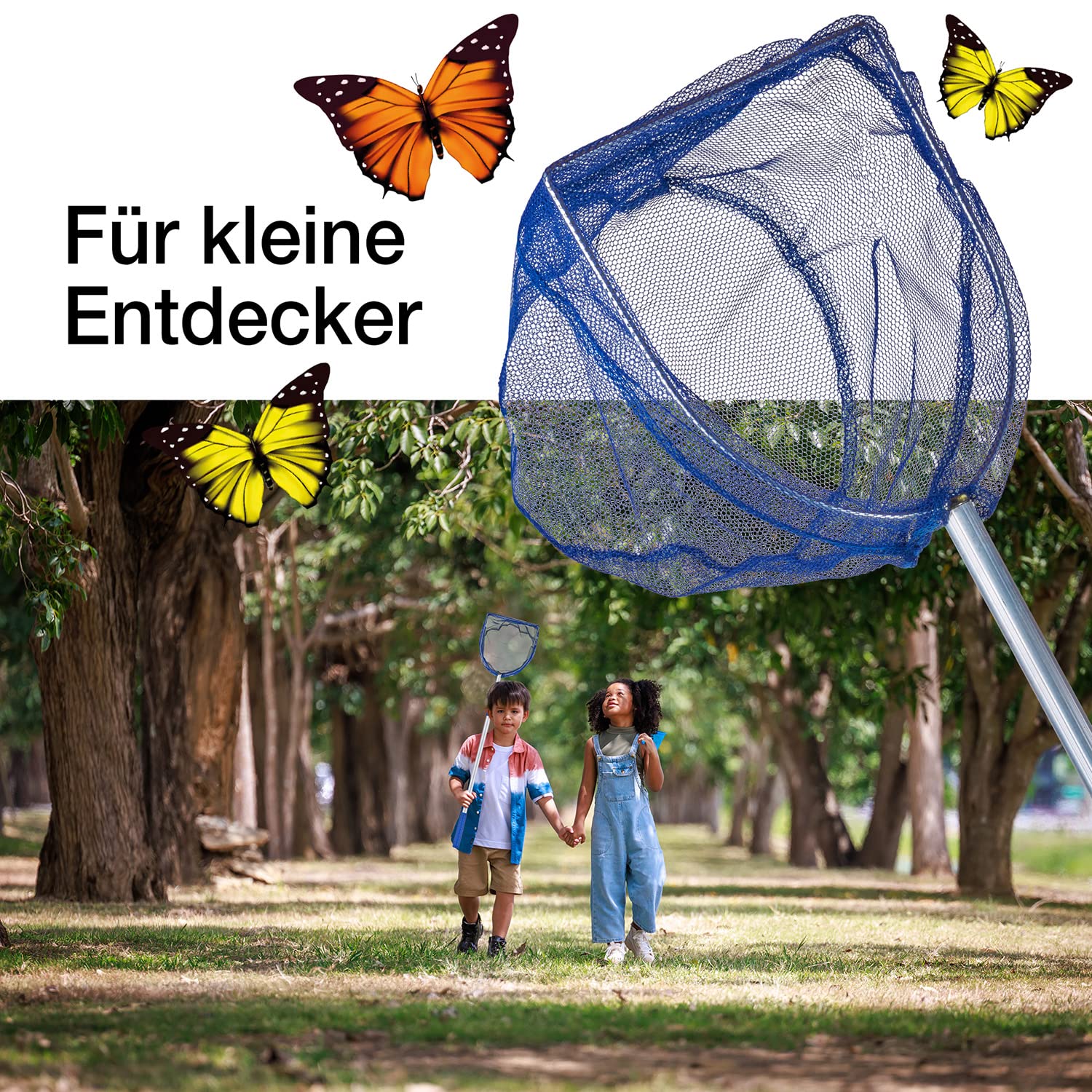 BigDean Kescher Set für Kinder - Teleskop Kinderkescher - 75cm lang - Zum Fangen von Fischen - Für Teich, Wasser & Pool - Angelkescher klein - Kinderspielzeug Teichkescher Nylon-Netz