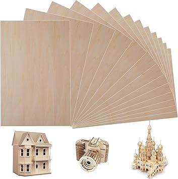 20 Pieces Basswood Sheet, 1/16 x 12 x 8 Inch Thin Plywood Wood Sheets for Crafts
