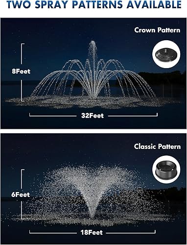 Miniatura 4 de HQUA -FS01 110V, 12HP, OD () Fuente flotante de estanque grande de 32 pulgadas con bomba de fuente de 13000 GPH, cable de alimentación de 100 pies,