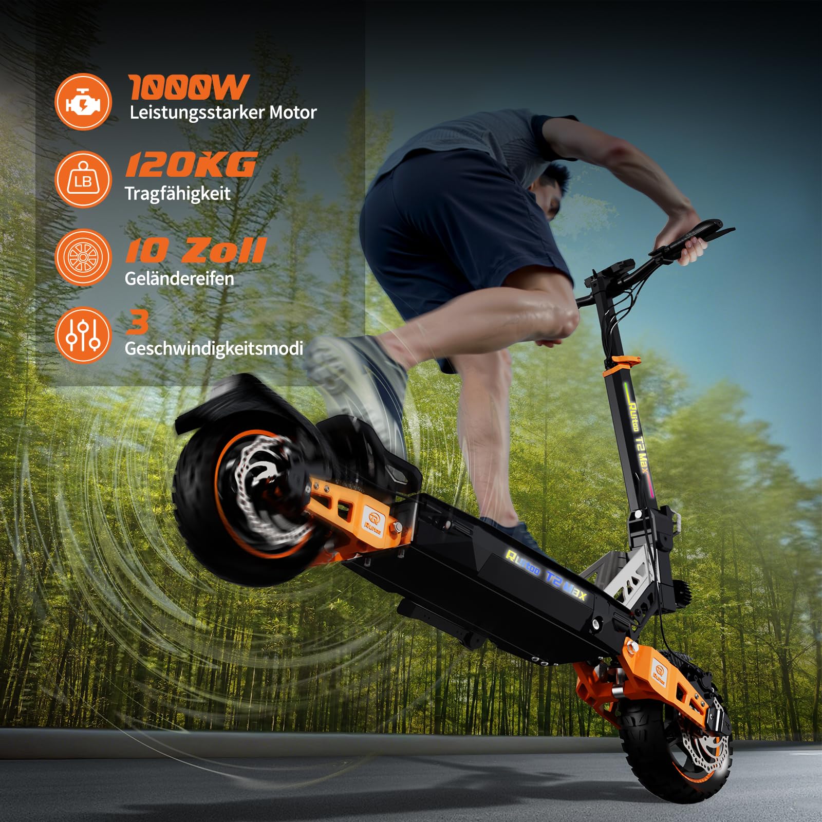T2 Max Trottinette Électrique, Autonomie Max 55KM, Batterie 48V 15.6Ah, Pneus Tout-Terrain 10 Pouces, 3 Mode de Vitesse, Affichage Intelligent, Facile à Plier
