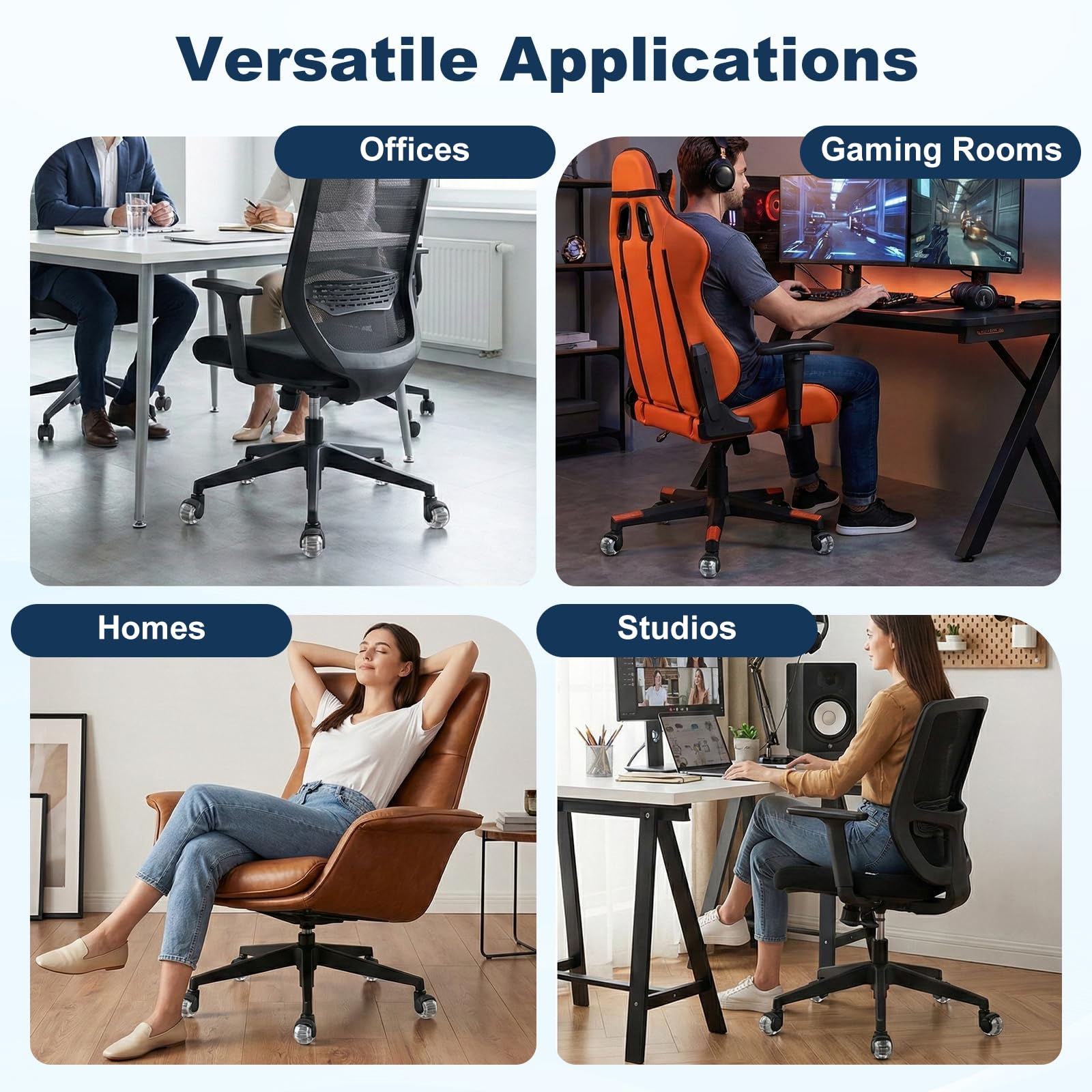 Carehabi Ruote Sedia Ufficio 5PCS 11x22mm Ruote per Mobili Rotelle per Mobili Silenziose 360° con Doppio Cuscinetto per Pavimenti Duri, Parquet, Moquette, Laminato