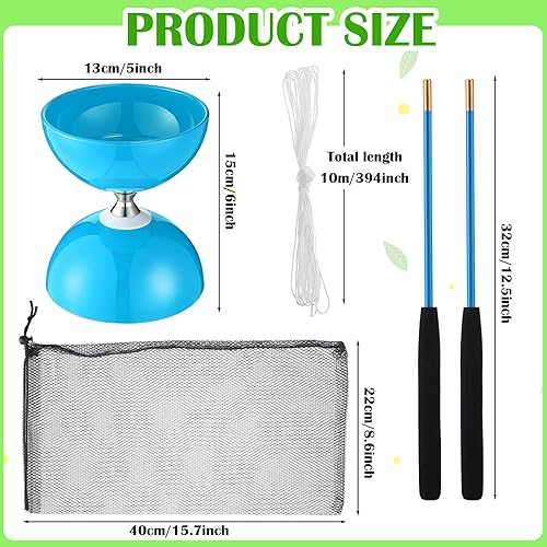 Miniatura 9 de Hungdao Juego de 5 juegos de diábolo chino con triple rodamiento chino Yoyo de 5 pulgadas, varios colores, Diábolo grande con 5 pares de palos de