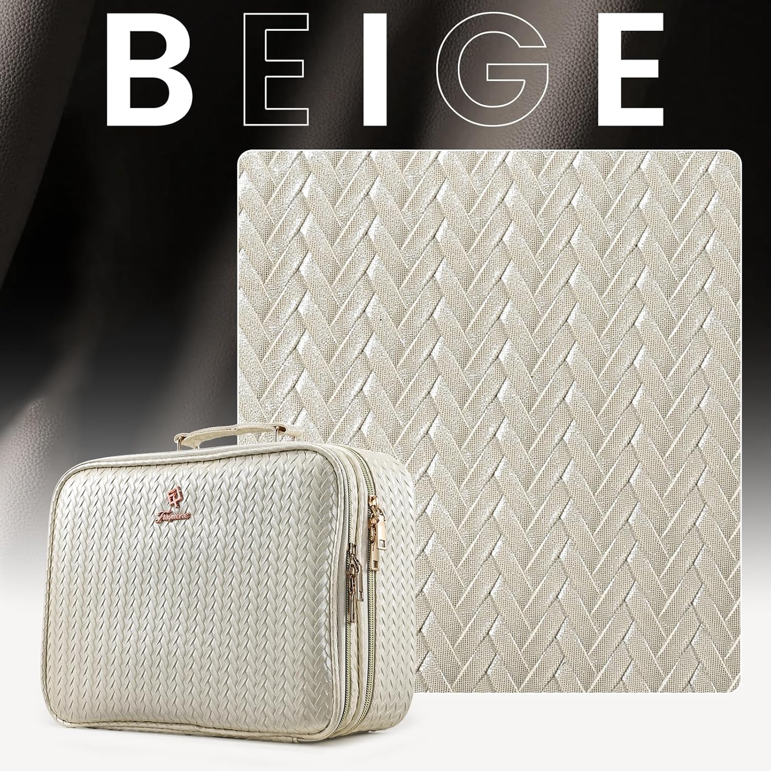 Makeup Bag with LED Lighted Mirror 12.2 IN Cosmetic Train Case Double Layer Makeup Case Adjustable Brightness in 3 Colors Cosmetic Organizer Artist Storage with Brush Holder Vanity Beige - Image 9