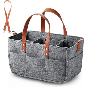 16L Felt Shopping Bag with Compartments Felt Bag Shopping Basket Shopper for Outdoor Trips Picnic Shopping Storage Dark Gray 38 x 23 x 18 cm