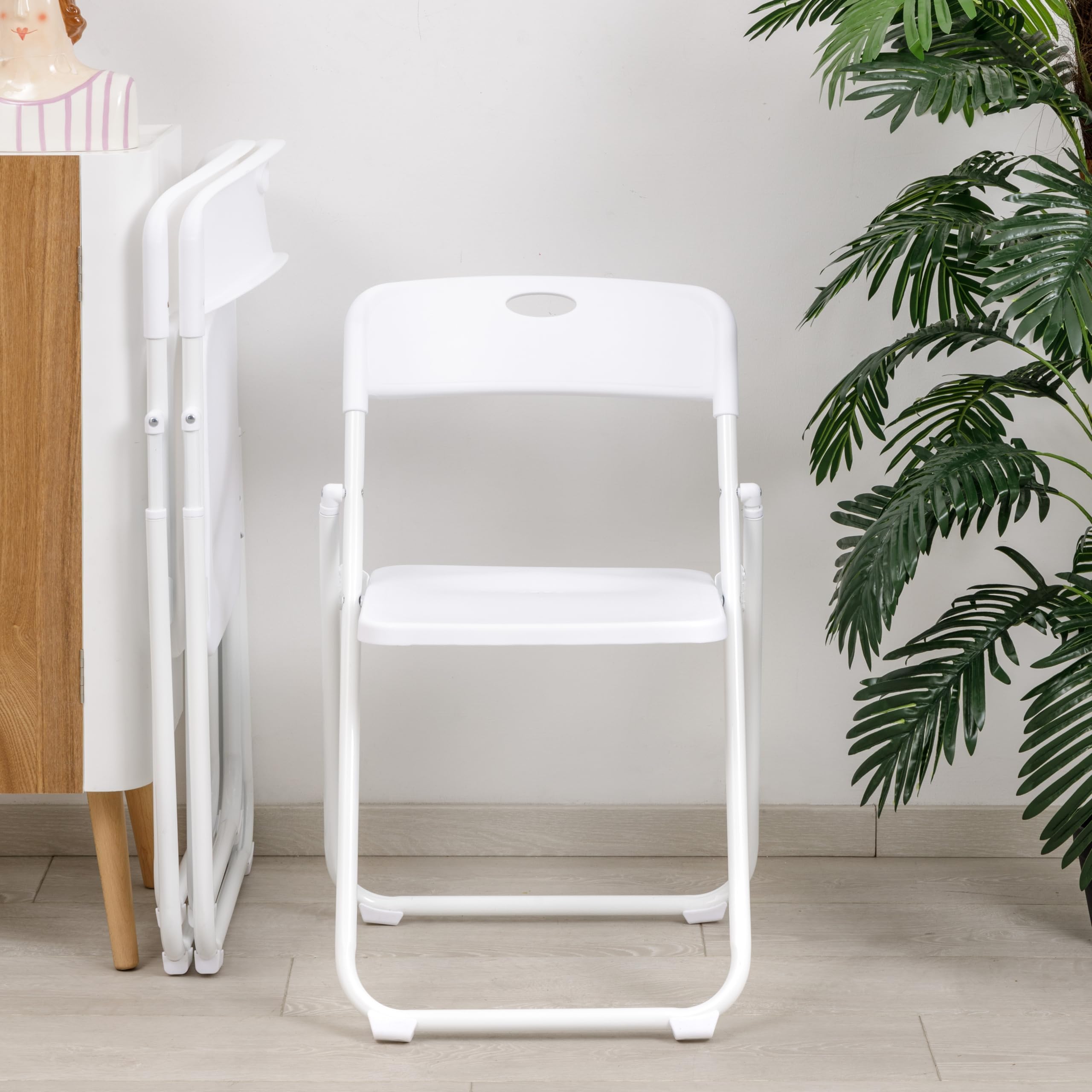 Baroni Home Sedia Pieghevole con Struttura in Acciaio e PVC, Seduta Salvaspazio Richiudibile con Piedini e Maniglia, da Viaggio, Cucina, Soggiorno, Camera da Letto, 74x43x49 cm 8 pezzi, Bianco