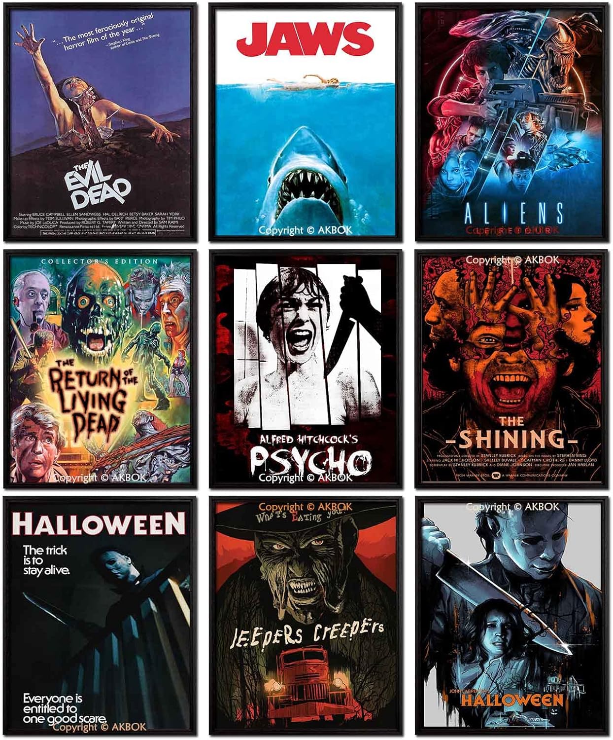 9 Pieces Vintage Horror Movie Posters, Creepy Classic Scary Movie Film Prints Wall Art Monster Suspense Movie Set Unframed for Home Living Room Bedroom Man Cave Theater Decor, 8 x 10 Inch: Posters & Prints