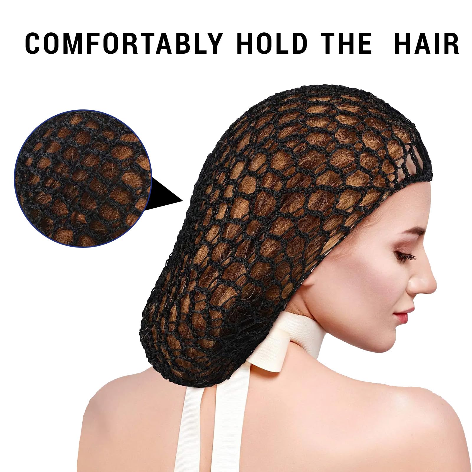 FunnAura 3 PCS hair nets for sleeping in Mesh Hair Net for women (Black), 19 * 17 cm - Image 4