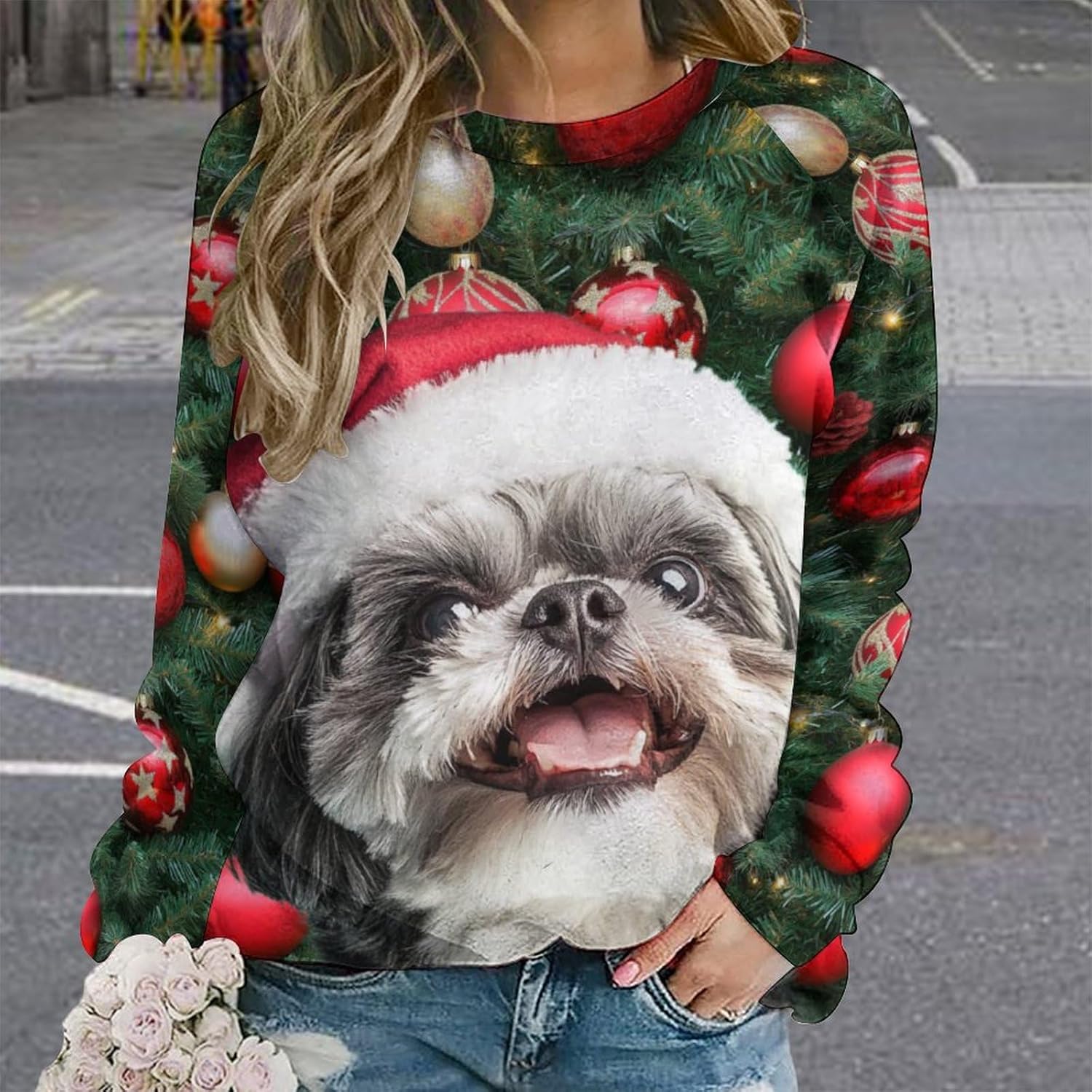MARSVOVO Ugly Christmas Sweatshirt Women Funny 3D Cat Dog Animal Graphic Merry Christmas Cute Pullover Tops For Women - Image 2