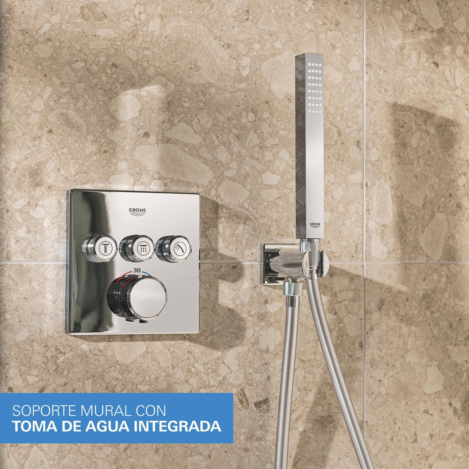 GROHE Kit de ducha empotrado Precision SmartControl 310 mm, 2 tipos de chorro, caja de instalación universal, manguera de ducha de 1500 mm, termostato empotrado, cromo, 34875000