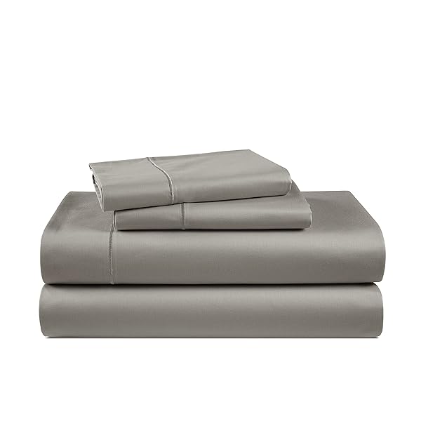 100% Egyptian Cotton Sheets Queen Size Bed Set – Naturally Cooling & Breathable Sateen Queen Sheets Set, Authentic Long-Staple Cotton for Lasting Softness, Snug Fit 15" Deep Pocket Fitted - Charcoal