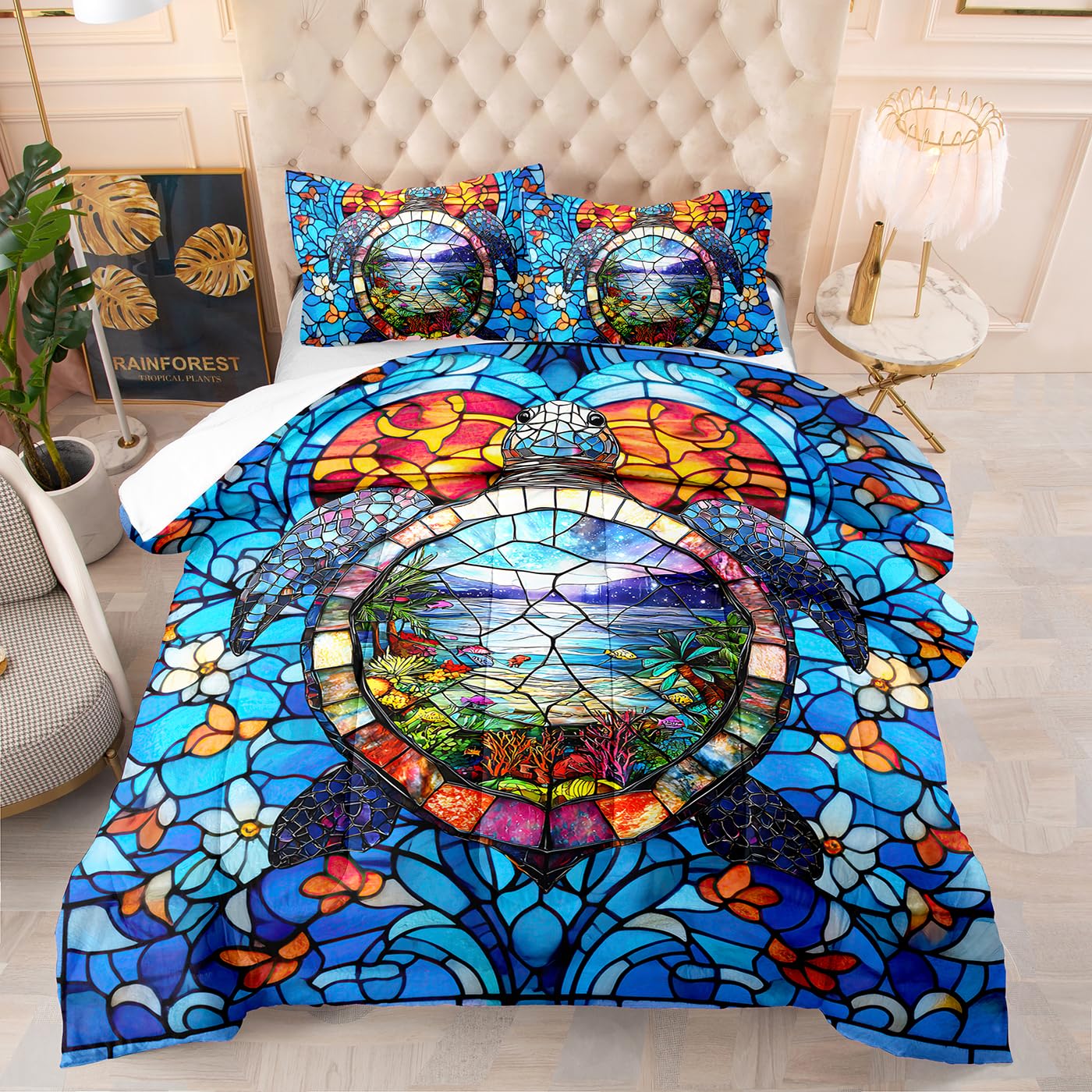 Couette tortue de mer 230x260 en microfibre avec 2 taies