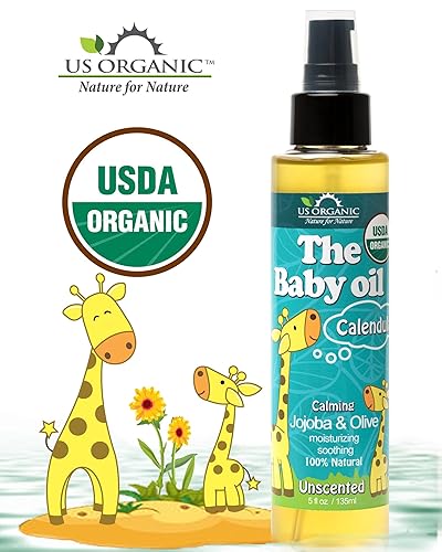 Miniatura 12 de US Organic Aceite de bebé con caléndula, coco caribeño suave, certificado orgánico por USDA, aceite de jojoba y oliva con vitamina E, sin alcohol,