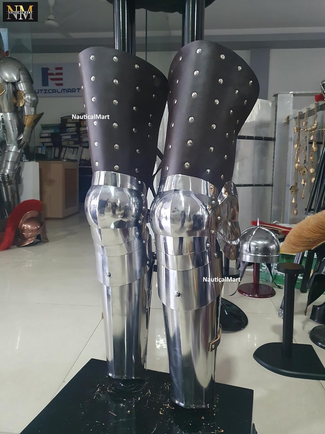 NauticalMart Medieval Leg Armor Gothic Upper Leg Knees and Greaves SCA Leg Guards