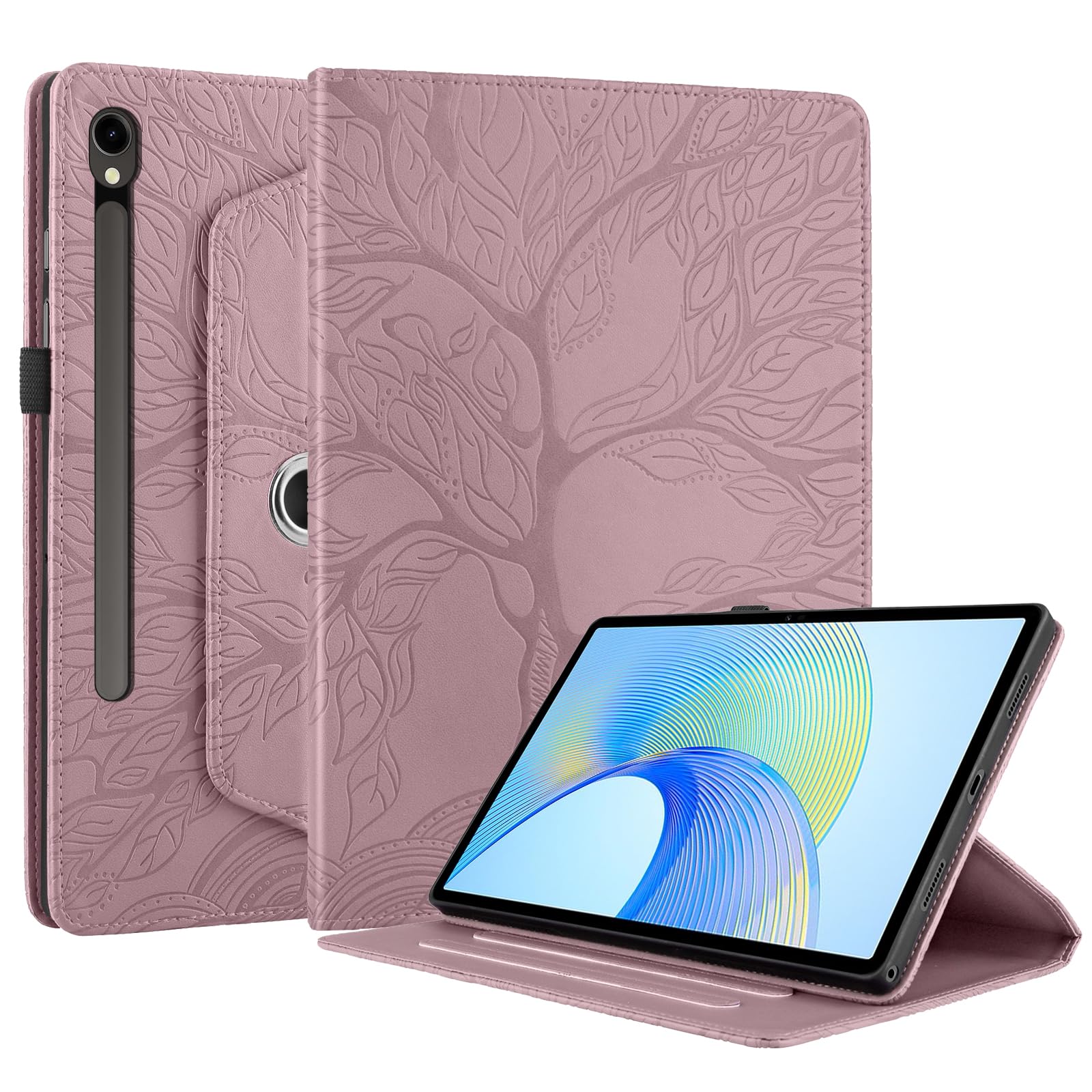 Succtopy Hülle für Samsung Galaxy Tab S10 Lite 10.9" 2025/S10 FE 10.9" 2025/ S9 FE 2023 PU Leder 360°Drehbar Multi-Winkel Schutzhülle mit Standfunktion und Stifthalter Rose Gold