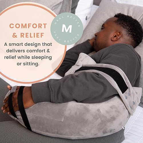 Miniatura 13 de MOYOAMA Almohada para después de cirugía de hombro con correas y bolsillo, almohadas de manguito rotador para dormir, elementos esenciales después