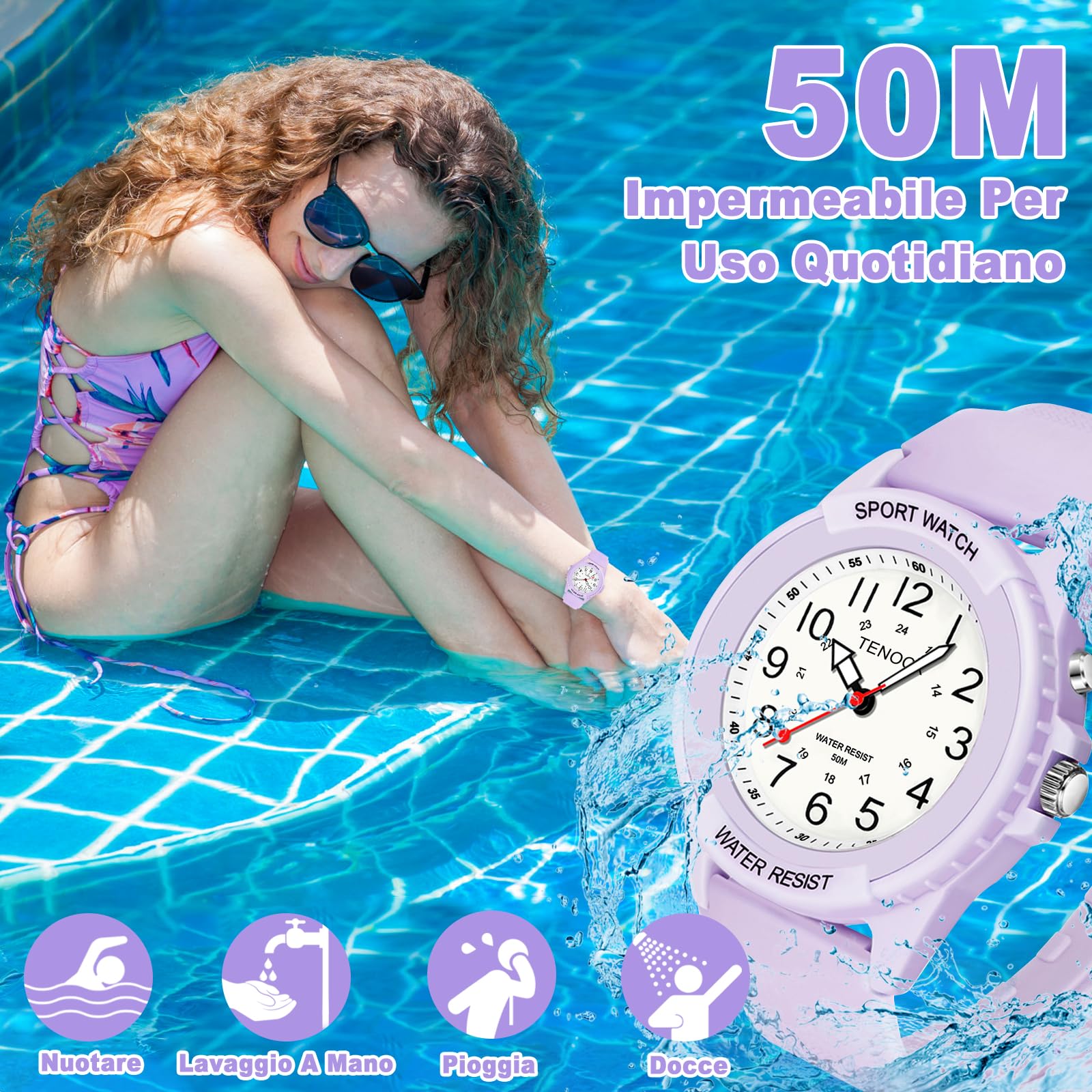 TENOCK Orologio Da Polso Sportivo Da Donna Analogico Al Quarzo 50 M Impermeabile Con Luce Notturna Per Abbinamenti Casual O Attività Sportive