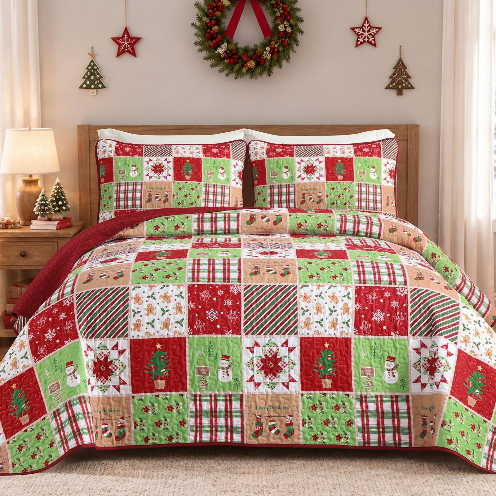 Mybedsoul Christmas Bedding, Christmas Quilt Set King Size
