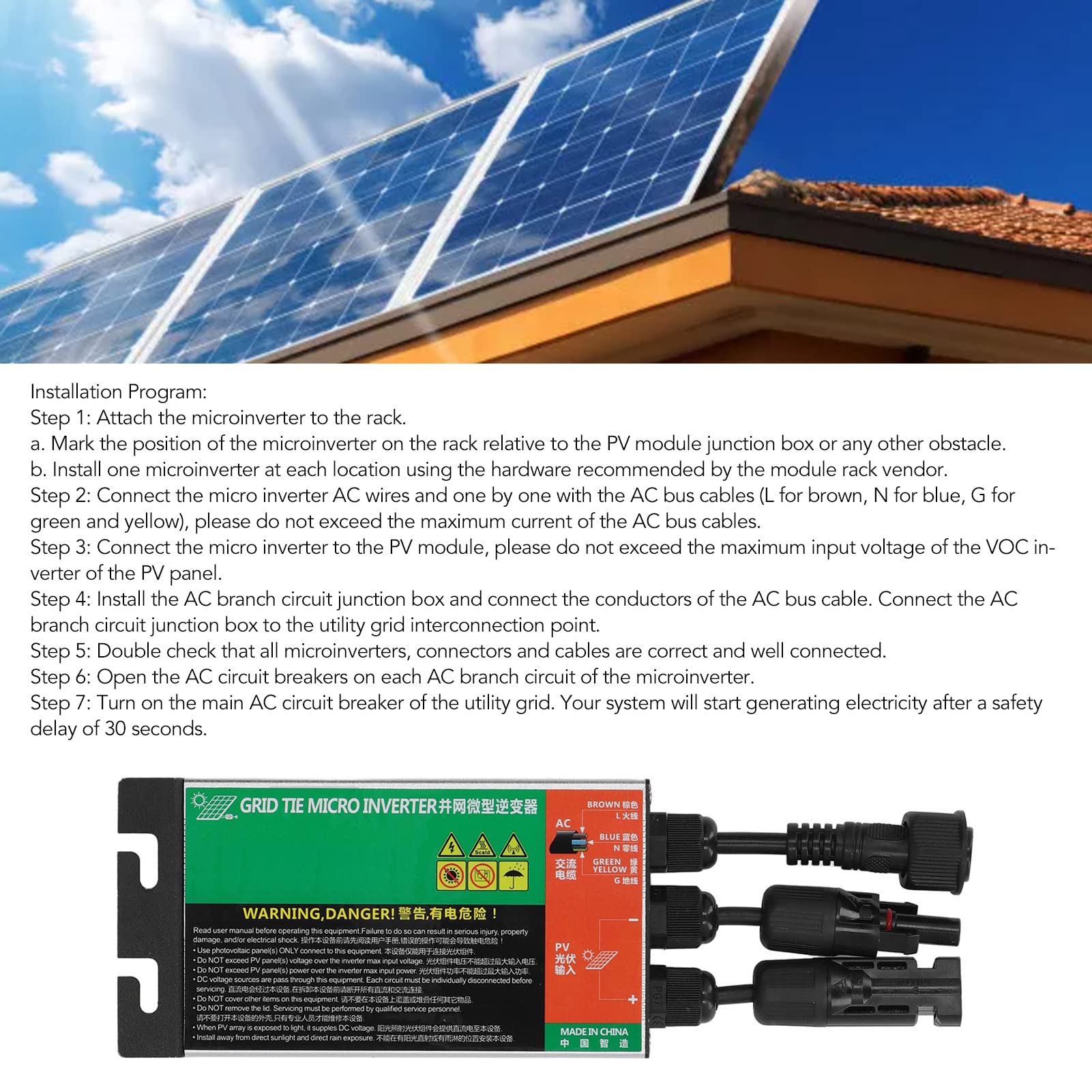 Onduleur à Onde Sinusoïdale Pure Mppt connectÉ AU Réseau Solaire AC230V, Étanche Ip55, Comptère (150W)