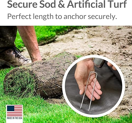 Miniatura 6 de Pinnacle Mercantile Grapas galvanizadas para paisajes de jardín, pasadores de anclaje de tela, antioxidantes, 6 pulgadas, fuerte, calibre 11, acero