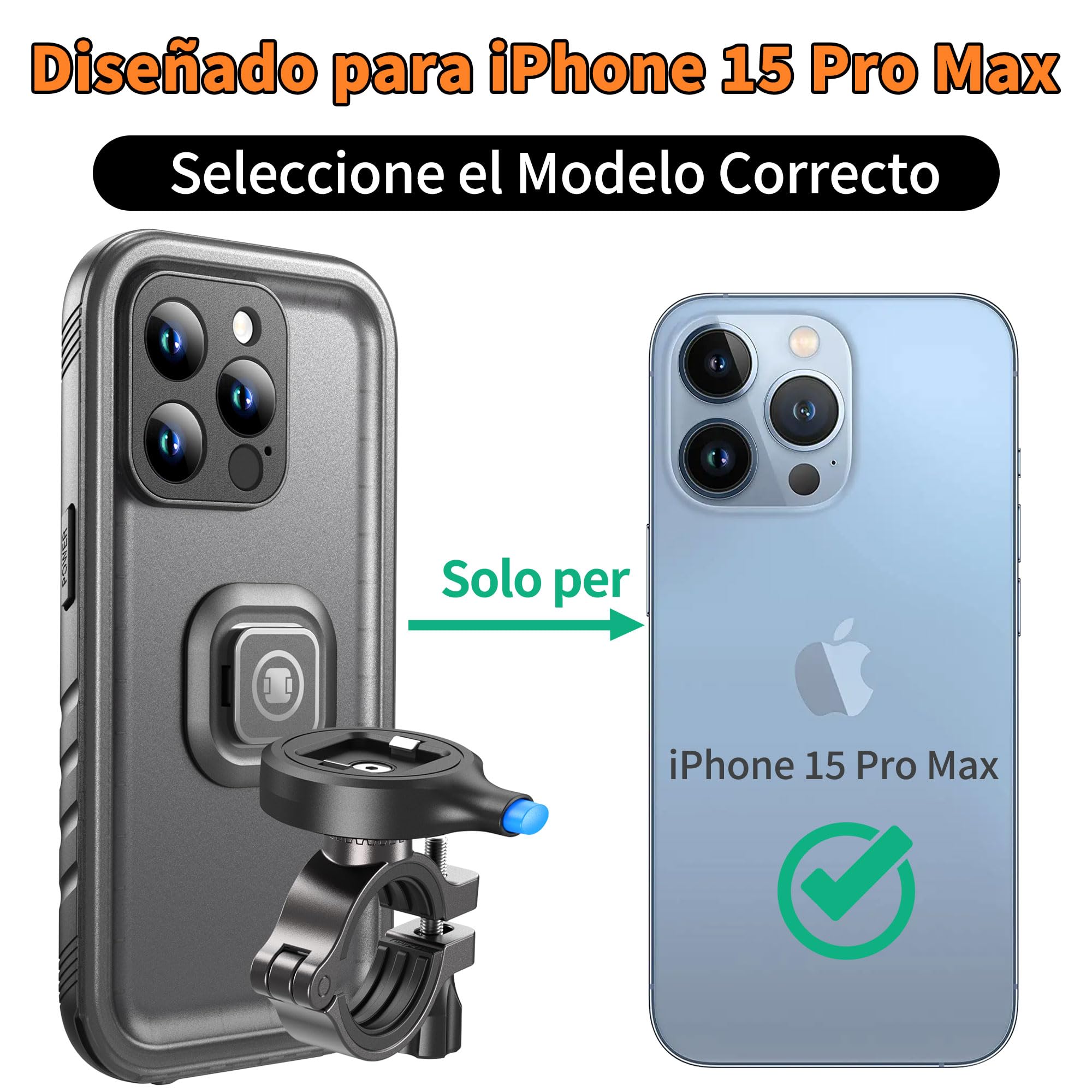 Cozycase Soporte Movil Bicicleta Moto para iPhone 15 Pro Max - Impermeable Antivibracion Suporte Telefono Manillar Mtb/Btt/Scooter/Patinete/Bici Electrica/Carretera/Motocicleta Metal Bike Phone Holder - 2