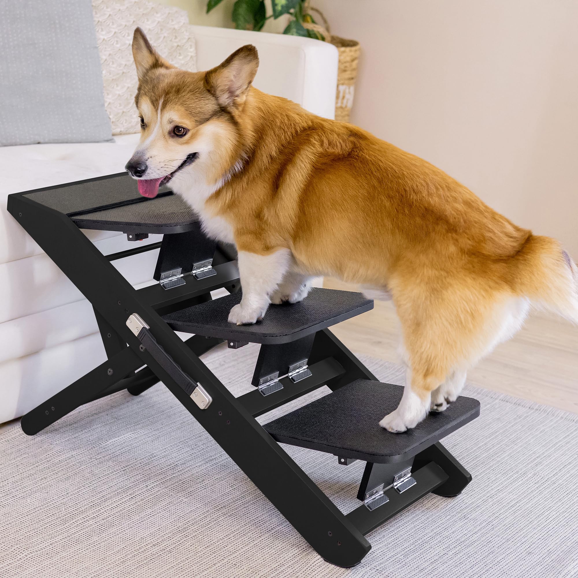 Scale per Cane 2 in 1 con Rampa Altezza Regolabile 18-50 cm Pet Gradini Piccoli Facile da Spostare Nero