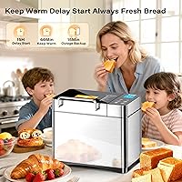Vista 5 de KBS Pro 710W 2LB Bread Maker, Stainless Steel 17-in-1 Smart Bread Machine with Healthy Ceramic Pan, Automatic Nut Dispenser, Tempered Glass Touch