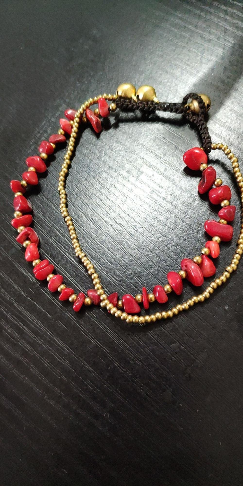 Decorazione cavigliera Decorazione cavigliera da spiaggia Boho Ghiaia naturale Filo di cera tailandese Cavigliera da spiaggia a doppio strato intrecciata a mano