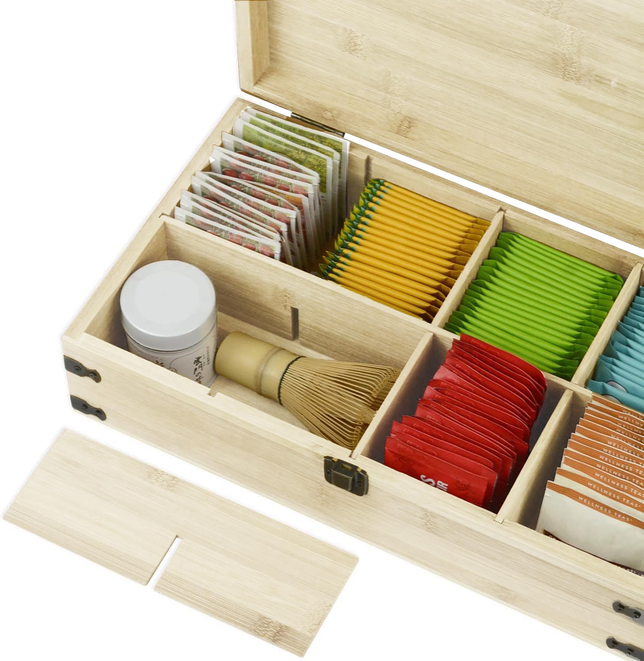 Zen Earth - Caja de Almacenamiento de Madera de Pino (Madera de Pino Natural Tea, 8 Ranuras)