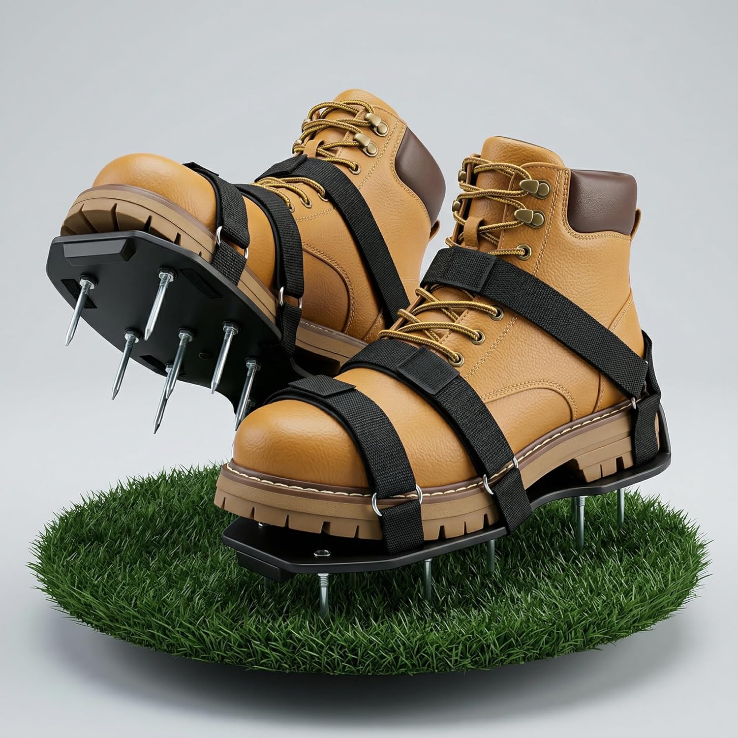 Lawn Aerator Shoes - Heavy Duty Lawn Aeration Sandals with Stainless Steel Nails, Adjustable Straps for Grass Aeration, Fits All Shoes for Lawn Care & Garden (Black)