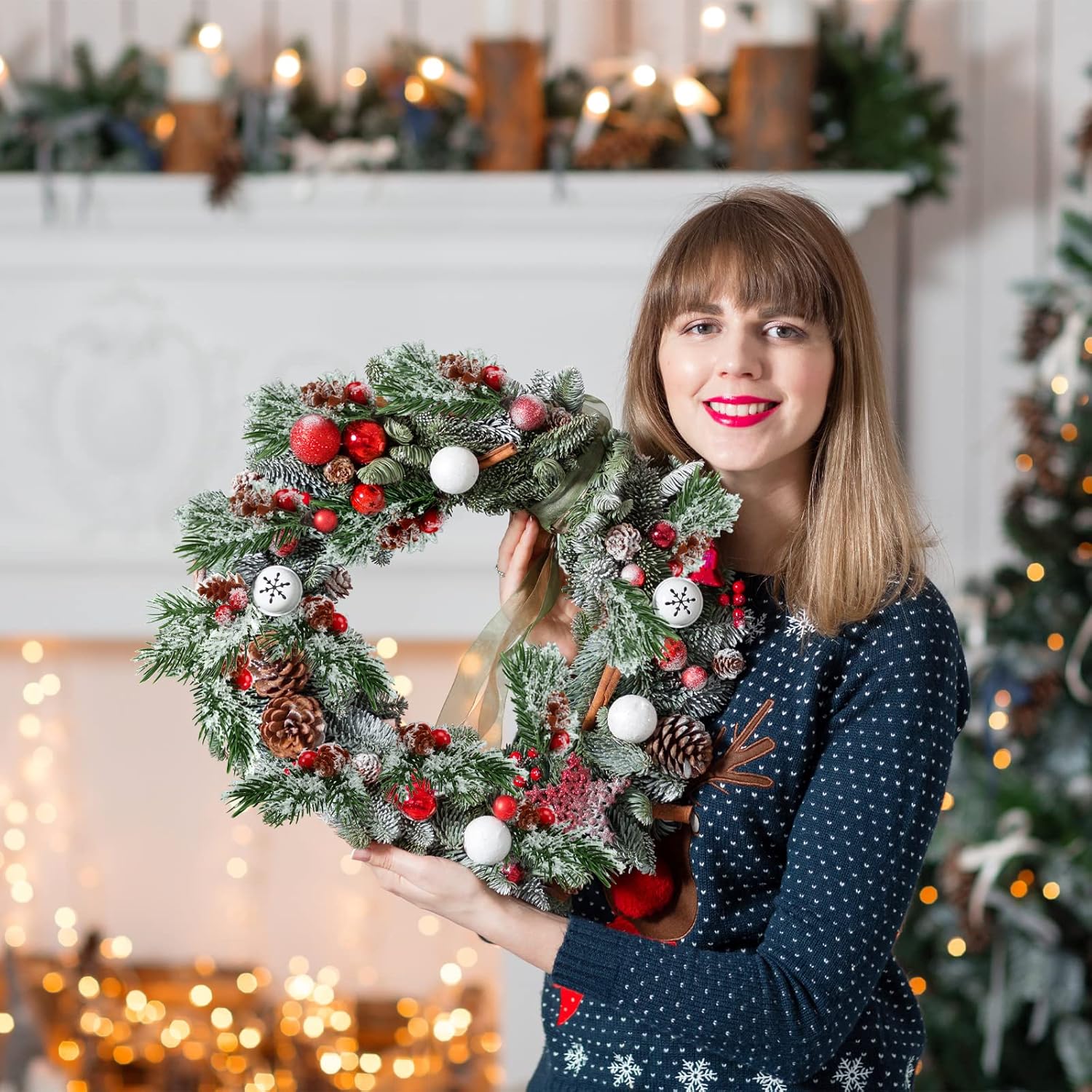 48 Pcs Christmas Picks and Sprays Christmas Tree Floral Picks Holly Red Berry Stem Spray Greenery for Craft Artificial Faux Pine Branches Cone Branches for Tree Home Decor Garland Wreath (Fresh)
