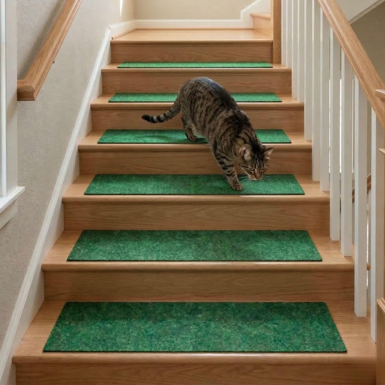 Ottomanson Non-Slip Rubberback Solid 8" x 30" Indoor/Outdoor Stair Treads for Stairs, Garage, Patio, 7 Pack, Green