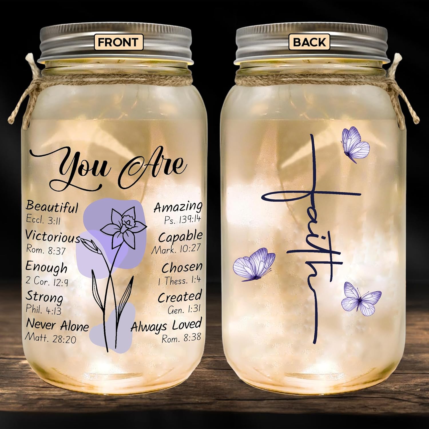 Religious Gifts for Women Christian Mason Jar Lamp Extra-Large - Christmas Inspiration for Mom Bible Encouragement Gifts for Women - Faith Jar 25oz Easter Mothers Day Bible Scripture for Mom Nana