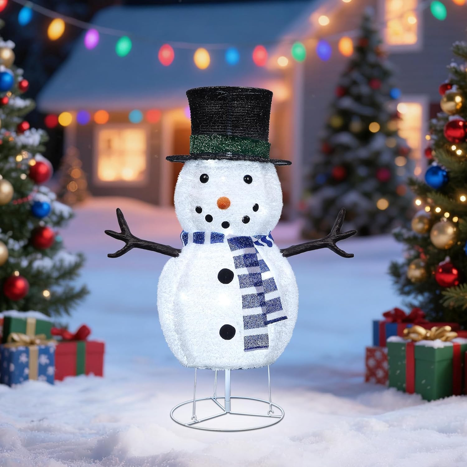 Dynaming 31.5 Inch Lighted Snowman Christmas Decorations, 45 LED Pre-Lit Light up Snowman with Top Hat, Collapsible Pop up Snowman for Outdoor Indoor Home Yard Garden Lawn Holiday Xmas Party
