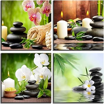 NAN Wind Spa Massage Behandlung Gemalde mit Bambus und Frangipania-Wandkunst, Gemalde, modernes Zen-Leinwandgemalde, Kunstdrucke fur Zuhause, Buro und Kuche, 35.6x35.6 cm, Orchidee und Zen