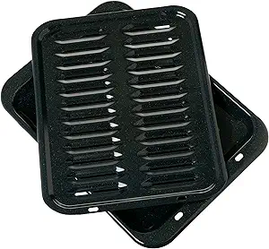 General Electric GE Appliances Broiler Pan with Rack for Oven, Non-Stick Pan, 2 Piece Black Porcelain Coated Carbon Steel Roasting Pan, Durable and Dishwasher Safe, WB48X10056, Genuine GE OEM Part