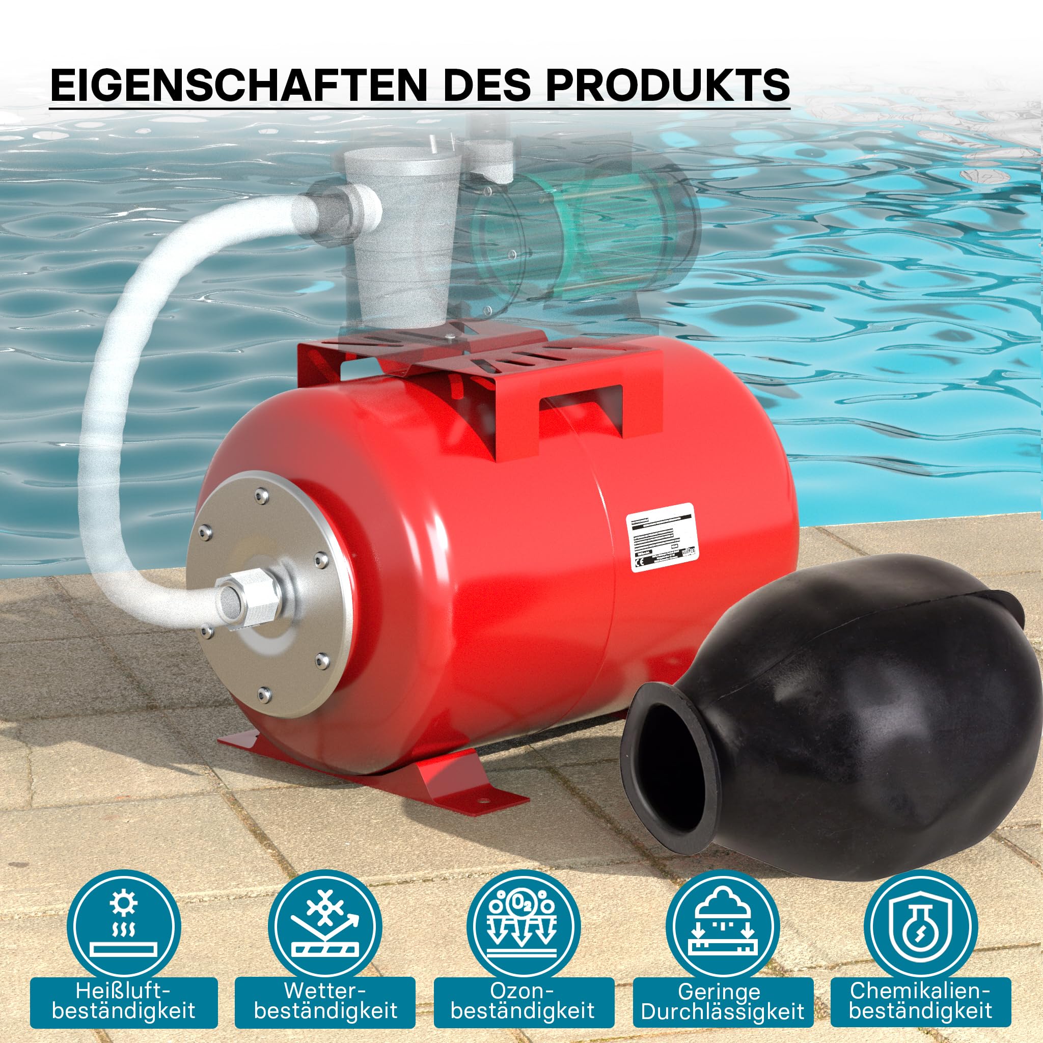 Wiltec Ausdehnungsgefäß 24 Liter, Membrankessel für Hauswasserwerke und Druckerhöhungsanlagen mit EPDM Membran