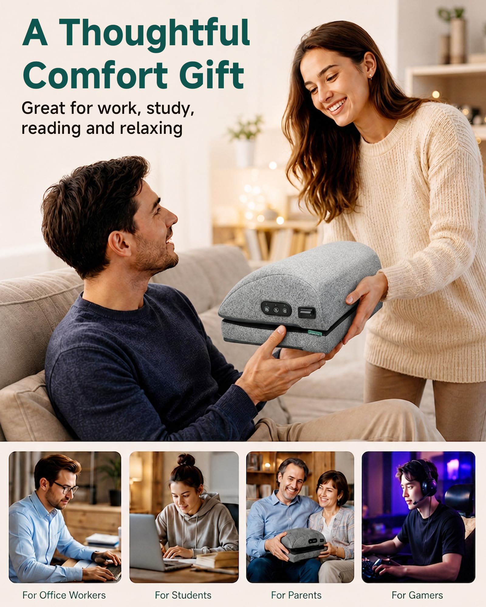 Snailax Fußstütze für unter dem Schreibtisch bei der Arbeit, beheizter ergonomischer Fußhocker, verstellbare Höhe, 2 Heizstufen & 3 vibrierende Massagemodi, Gaming, Büro, Heimgebrauch